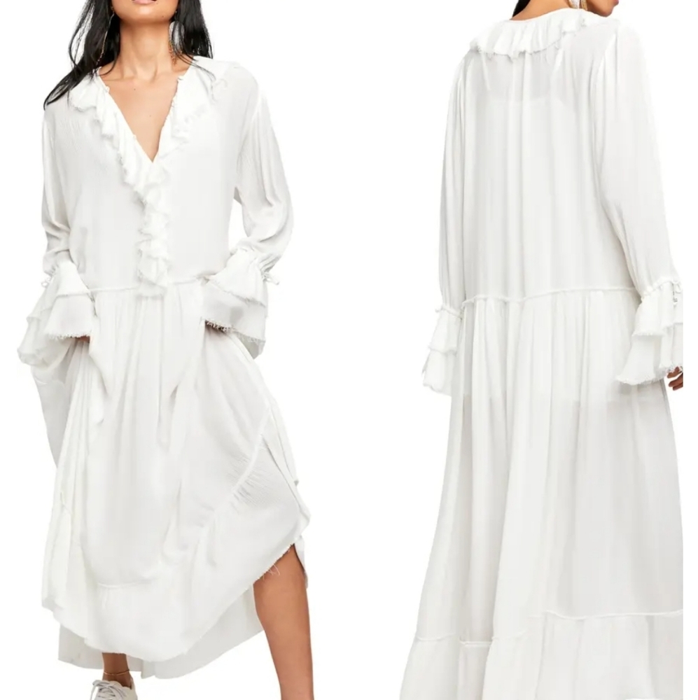 FREE PEOPLE white maxi dress flowy gauzy bohemian festival maxi dress. Sz M